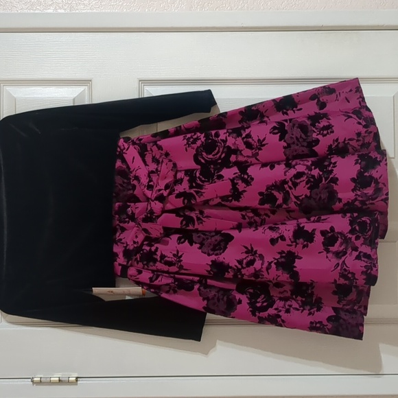 Jona Michelle Girls Formal Party Wedding Hot Pink Black Velvet Flowers Dress - Picture 4 of 9